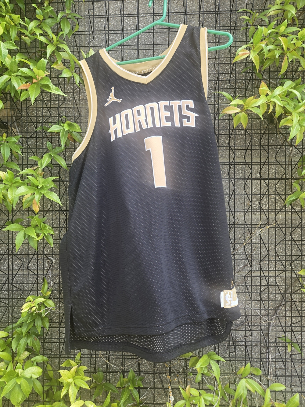 Jordan Hornets #1 Black and Gold Jersey